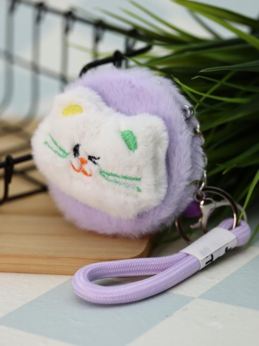 Плюшевое раскладное зеркало с брелоком "Cat", фиолетовое (7*7 см) 