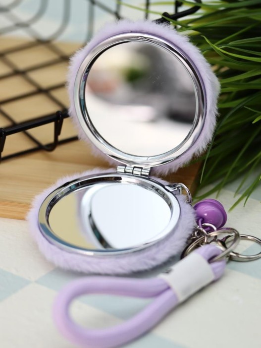 Плюшевое раскладное зеркало с брелоком "Cat", фиолетовое (7*7 см) 