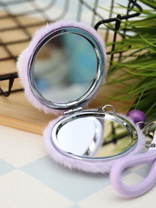 Плюшевое раскладное зеркало с брелоком "Cat", фиолетовое (7*7 см) 