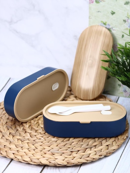 Ланчбокс &quot;Wood&quot;, blue (ложка+вилка) 
