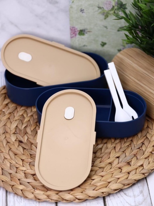 Ланчбокс &quot;Wood&quot;, blue (ложка+вилка) 