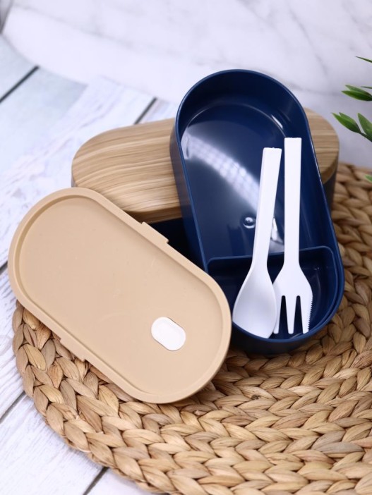 Ланчбокс &quot;Wood&quot;, blue (ложка+вилка) 