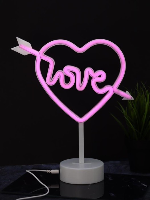 Неоновый LED ночник настольный &quot;Love in the heart&quot;, розовое свечение (32,5*29 см) 