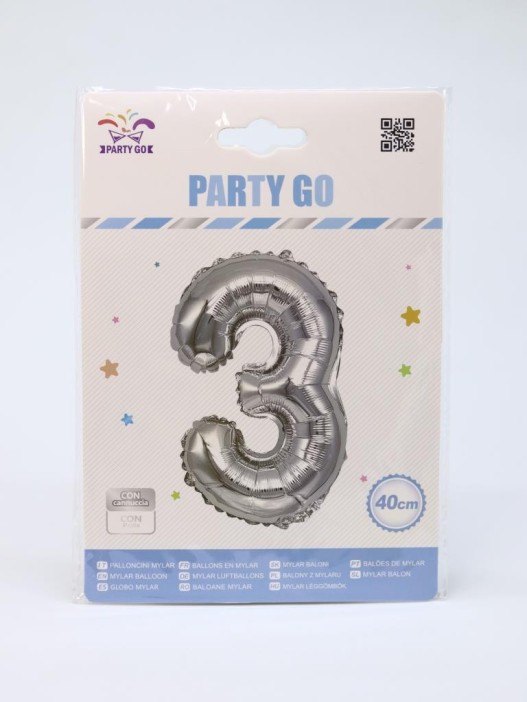Шар фольгированный &quot;Milestone moments&quot; цифра 3, хром (40 см) 