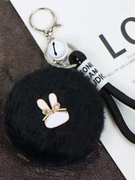 Плюшевое раскладное зеркало брелок "Bunny", чёрное, шоу-бокс 12 шт. 