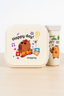 Набор ланчбокс 1000 мл и бутылка 450 мл "Capybara shopping", beige