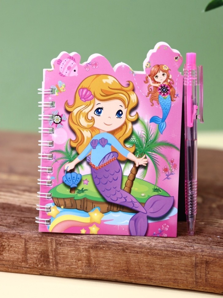 Блокнот с ручкой "Русалочка", микс, 8*12 см