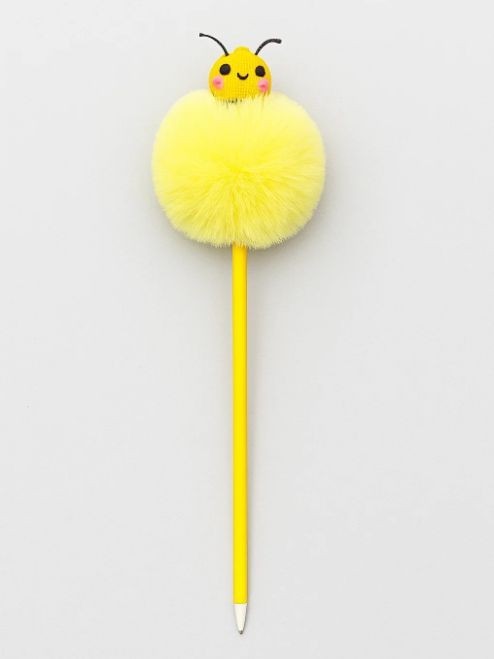 Ручка шариковая с помпоном "Биипуфф", желтая 