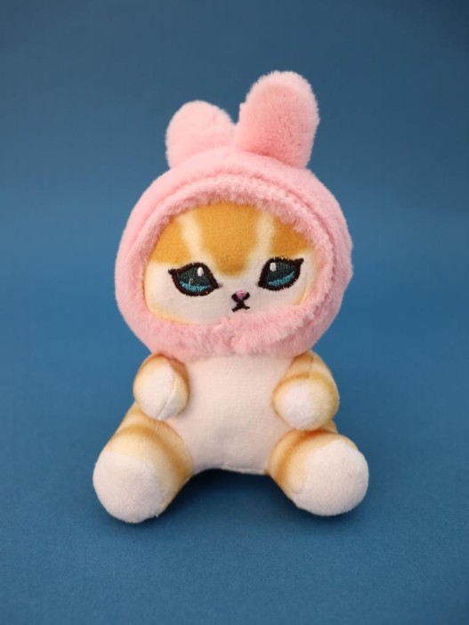 Плюшевый брелок "Orange cat hare hat", pink, 10 см 