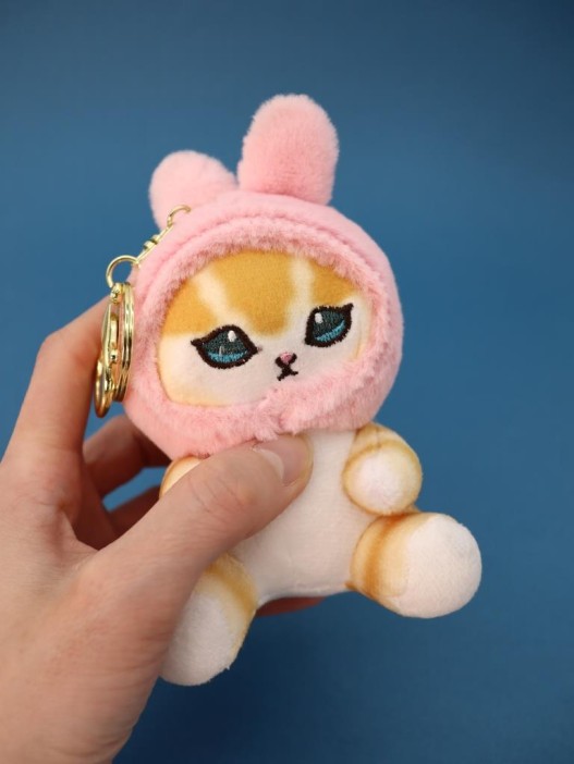 Плюшевый брелок "Orange cat hare hat", pink, 10 см 