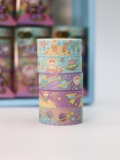 Набор декоративного скотча 5 шт. &quot;Space bunny&quot;, green (1.5см*2м)