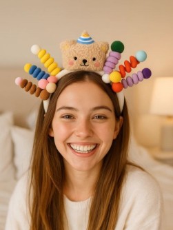 Плюшевый ободок для волос GIRLY " Teddy bear", white