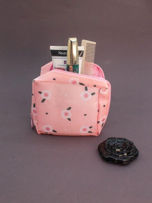 Косметичка "Drawings, flowers", pink (12.5*12.5*6.5) 