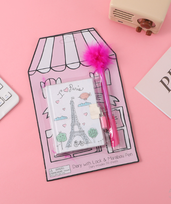 Блокнот А7 с ручкой   «I love Paris», white 