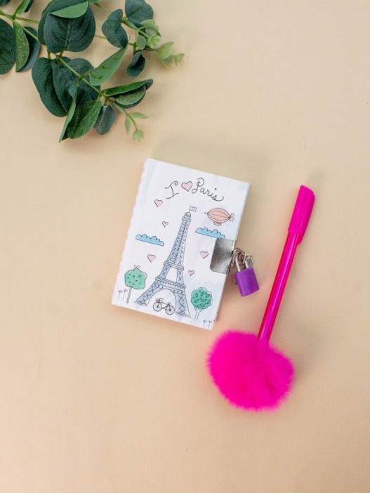 Блокнот А7 с ручкой   «I love Paris», white 
