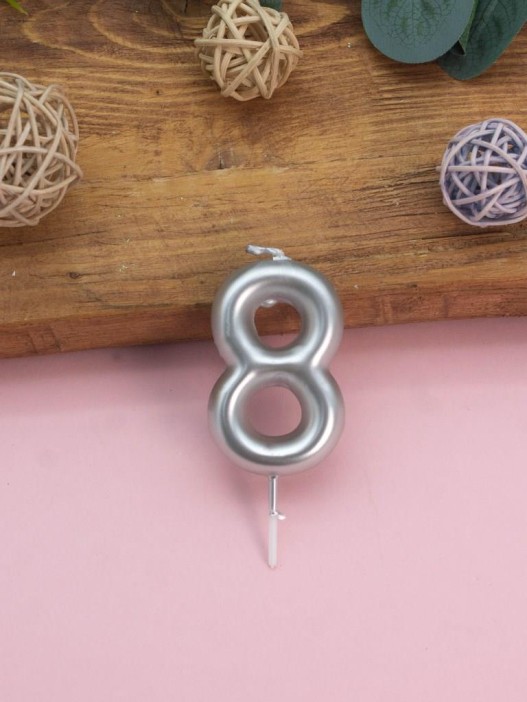 Свеча для торта &quot;Silver glow&quot; цифра 8, (6 см) 