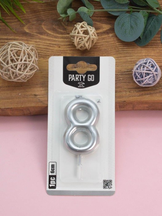 Свеча для торта &quot;Silver glow&quot; цифра 8, (6 см) 