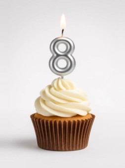 Свеча для торта "Silver glow" цифра 8, (6 см)