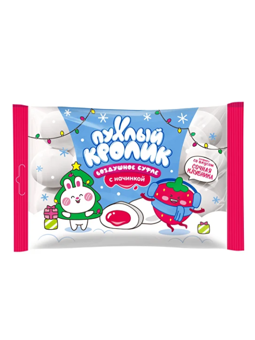 Воздушное суфле &quot;ПУХЛЫЙ КРОЛИК. Зимняя серия&quot; с начинкой, со вкусом клубники, 85 гр 