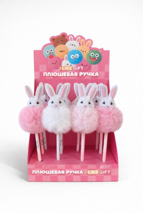 Ручка "Пушистый заяц" микс, шоу-бокс iLikeGift 16 шт. 