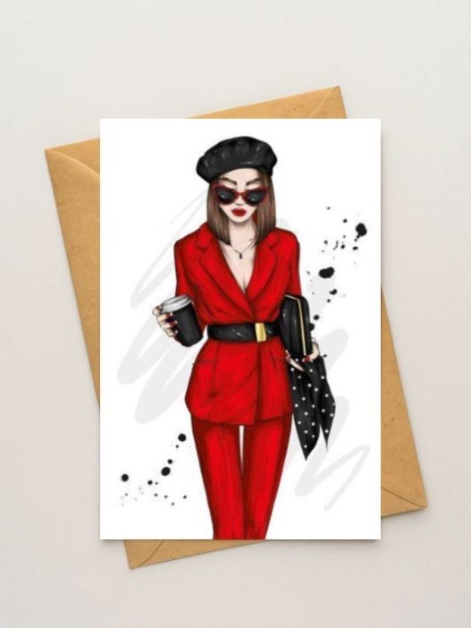 Набор двойных открыток 5 шт. «Красный костюм», 10*15 см 