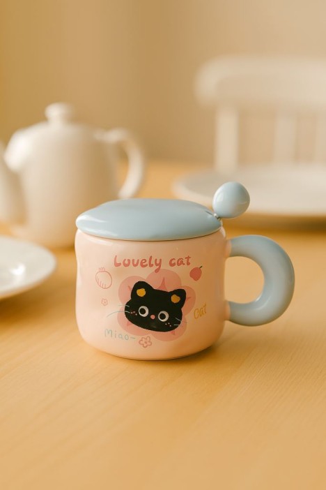 Кружка «Lovely cat, cherry», pink (450 ml) 