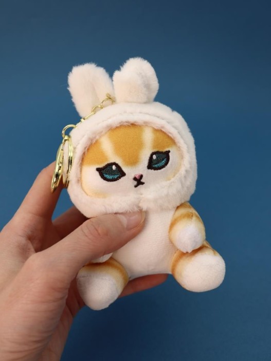 Мягкая игрушка - брелок "Orange cat hare hat", white, 10 см 