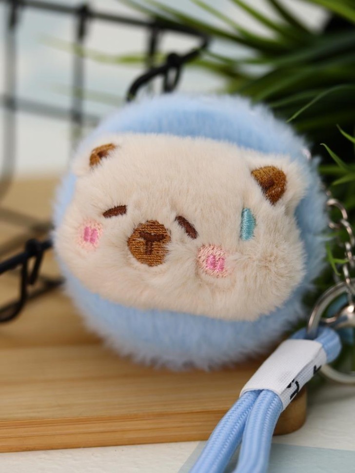 Плюшевое раскладное зеркало брелок "Capybara", голубое (7*7 см)