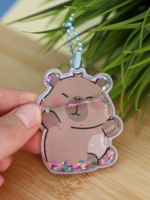 Набор гелевых наклеек с блёстками + брелок "Capybara", голубые (11,5*21 см) 