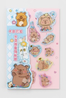 Набор гелевых наклеек с блёстками + брелок "Capybara", голубые (11,5*21 см)