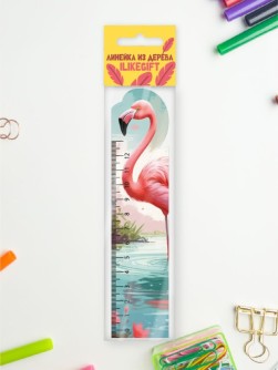 Линейка ECO из дерева iLikeGift "Розовый фламинго"
