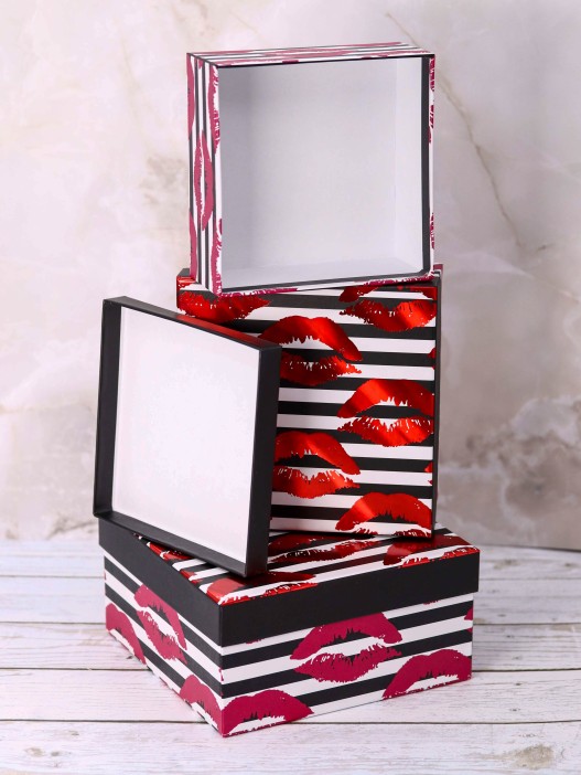 Набор подарочных коробок 3 в 1 «Kiss of passion», 15*15*6.5-17*17*8-19*19*9.5 
