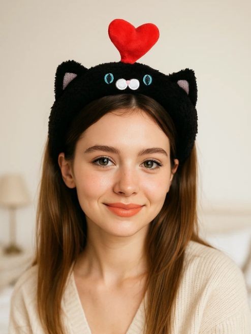 Плюшевый ободок GIRLY "Cat love", black 