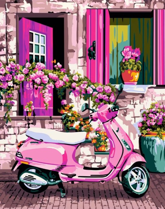 Картина по номерам 40*50 &quot;Розовый мопед&quot; (18 цветов) 