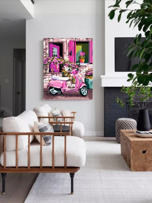Картина по номерам 40*50 &quot;Розовый мопед&quot; (18 цветов) 