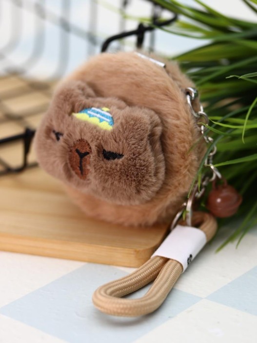 Плюшевое раскладное зеркало с брелоком "Capybara", коричневое (7*7 см) 