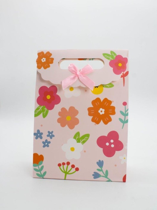 Пакет подарочный (M) &quot;Big flowers&quot;, orange (19x 9 x 27) 