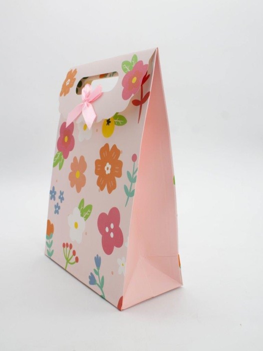 Пакет подарочный (M) &quot;Big flowers&quot;, orange (19x 9 x 27) 