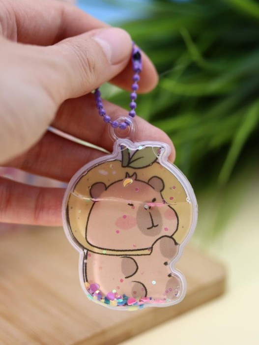 Набор гелевых наклеек с блёстками + брелок "Capybara", фиолетовые (11,5*21 см) 