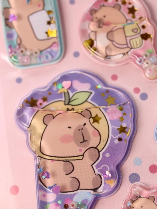 Набор гелевых наклеек с блёстками + брелок "Capybara", фиолетовые (11,5*21 см) 