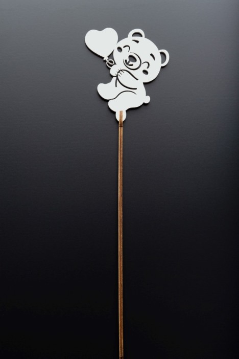 Топпер 5 шт &quot;Мишка с сердцем&quot; №49, белый, фанера (72*80*4 мм) 