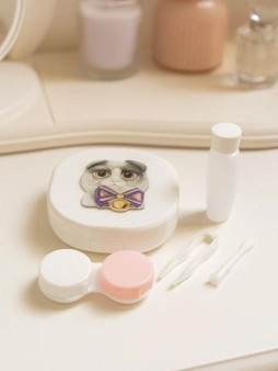 Контейнер для линз "Purebred Cat", white-gray