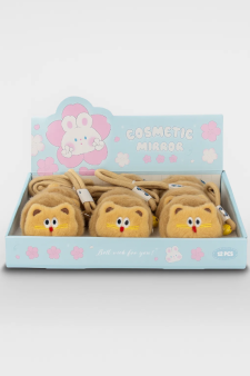 Плюшевое раскладное зеркало брелок "Cat", коричневое, шоу-бокс 12 шт.