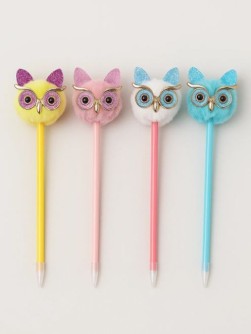 Ручка шариковая с помпоном "Пушистая сова", микс