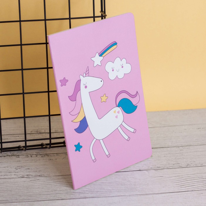 Тетрадь (A5) "Sleeping unicorn and clouds", pink (13.5*20.5) 