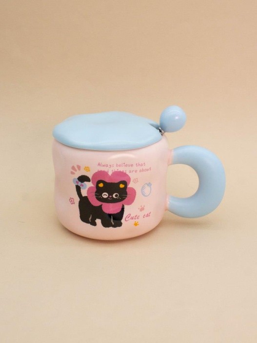 Кружка «Lovely cat, flower», pink (450 ml) 
