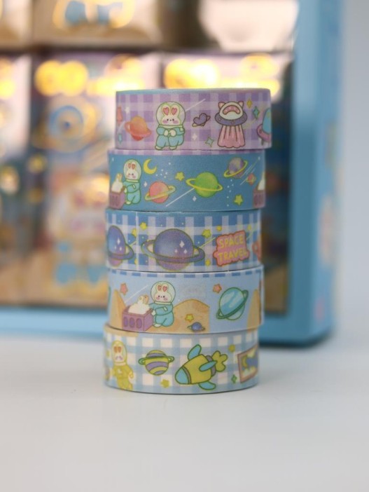 Набор декоративного скотча 5 шт. &quot;Space bunny&quot;, blue (1.5см*2м) 