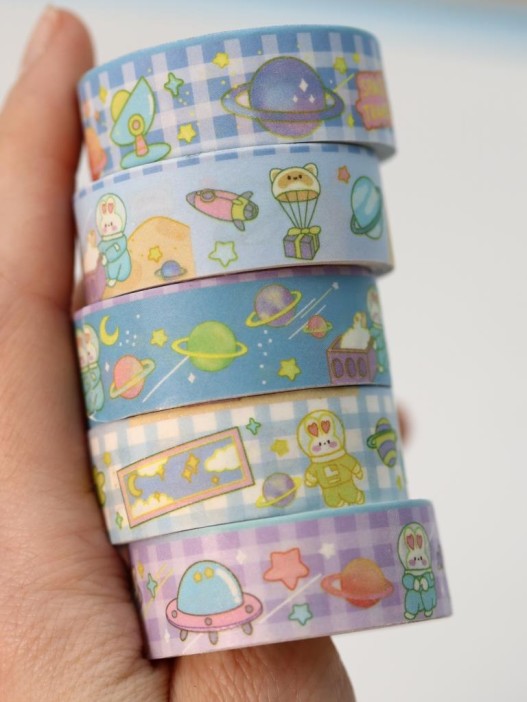 Набор декоративного скотча 5 шт. &quot;Space bunny&quot;, blue (1.5см*2м) 