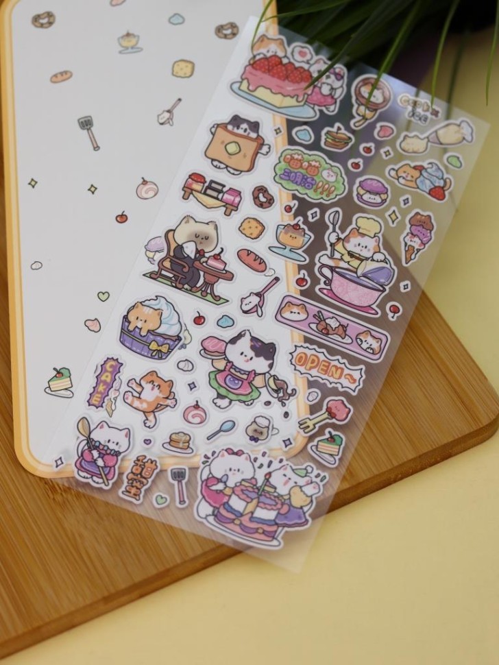 Наклейки "Котик с кофе" (23*9,5 см)