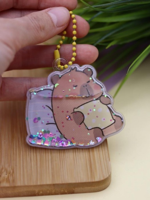 Набор гелевых наклеек с блёстками + брелок "Capybara", жёлтые (11,5*21 см) 